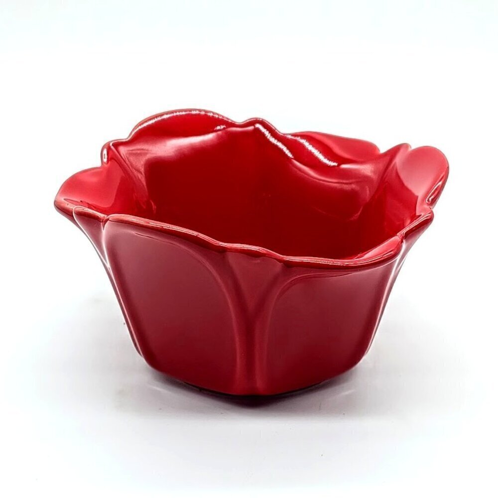 Pier 1 Red Flower Petal Shaped Ceramic Stoneware Bowl